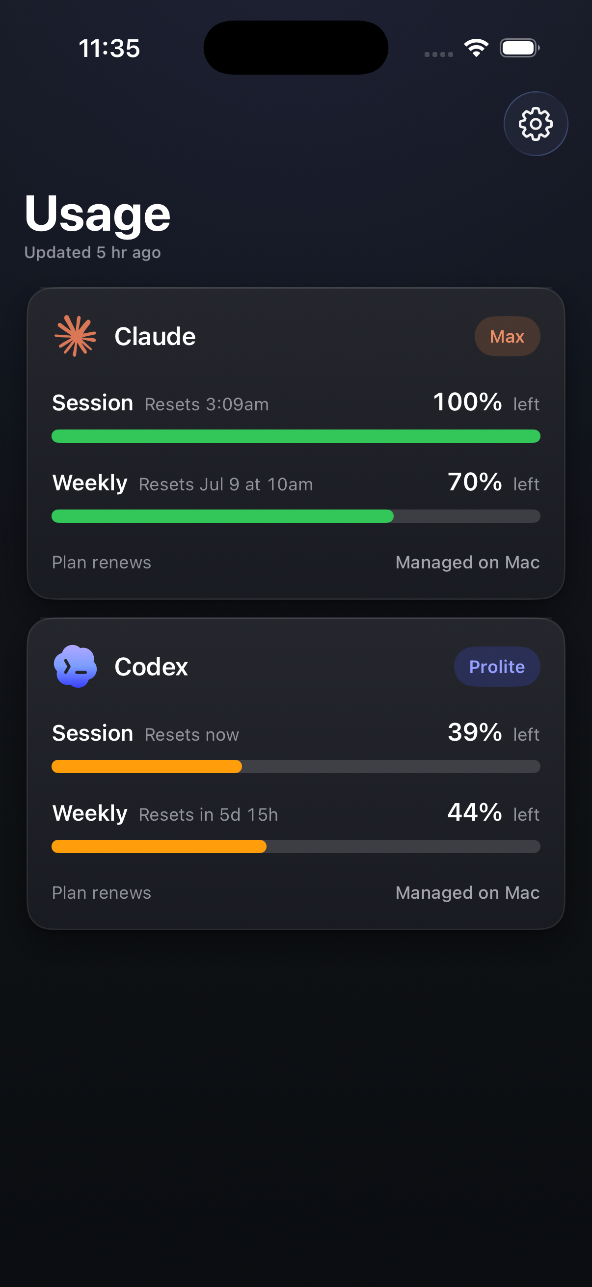 Real Headroom iPhone companion usage screen